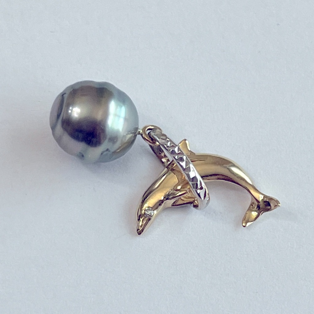 14K Dolphin Pearl Pendant